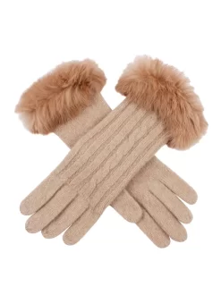 Women's Cable Knit Gloves With Fur Cuffs