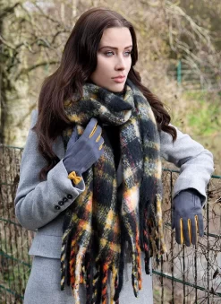 Women's Touchscreen Velour-Lined Faux Suede Gloves With Colour Contrast Details 7 Women's Touchscreen Velour-Lined Faux Suede Gloves With Colour Contrast Details -Fashion Accessories Shop 6 4262 Charcoal
