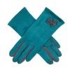 Women's Touchscreen Velour-Lined Faux Suede Gloves With Colour Contrast Details