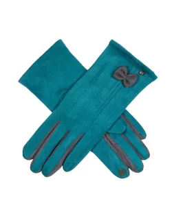 Women's Touchscreen Velour-Lined Faux Suede Gloves With Colour Contrast Details