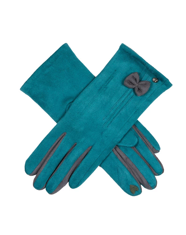Women's Touchscreen Velour-Lined Faux Suede Gloves With Colour Contrast Details 1 Women's Touchscreen Velour-Lined Faux Suede Gloves With Colour Contrast Details