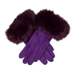 Women's Touchscreen Velour-Lined Faux Suede Gloves With Faux Fur Cuffs -Fashion Accessories Shop 6 4264 Amethyst