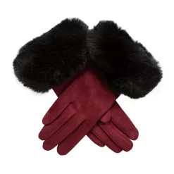 Women's Touchscreen Velour-Lined Faux Suede Gloves With Faux Fur Cuffs -Fashion Accessories Shop 6 4264 Berry Black