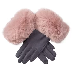 Women's Touchscreen Velour-Lined Faux Suede Gloves With Faux Fur Cuffs -Fashion Accessories Shop 6 4264 Dove Grey Blush