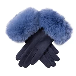 Women's Touchscreen Velour-Lined Faux Suede Gloves With Faux Fur Cuffs -Fashion Accessories Shop 6 4264 Navy Cornflower Blue