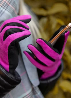 Women’s Touchscreen Three-Point Velour-Lined Faux Suede Gloves With Two-Tone Design -Fashion Accessories Shop 6 4268 Orchid Black 5f74a859 7b69 4bee 9f80 f31ede6f7692