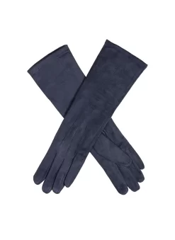 Women’s Touchscreen Long Below-Elbow Velour-Lined Faux Suede Gloves -Fashion Accessories Shop 6 4269 Navy