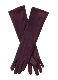 Women’s Touchscreen Long Below-Elbow Velour-Lined Faux Suede Gloves