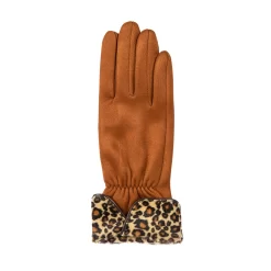 Women’s Touchscreen Velour-Lined Faux Suede Gloves With Faux Fur Leopard Print Cuffs -Fashion Accessories Shop 6 4276 Cognac 2
