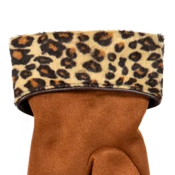 Women’s Touchscreen Velour-Lined Faux Suede Gloves With Faux Fur Leopard Print Cuffs -Fashion Accessories Shop 6 4276 Cognac 5