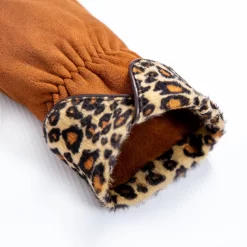 Women’s Touchscreen Velour-Lined Faux Suede Gloves With Faux Fur Leopard Print Cuffs -Fashion Accessories Shop 6 4276 Cognac 8