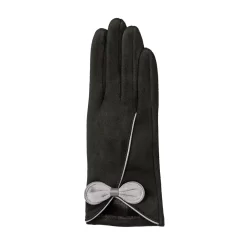 Women’s Touchscreen Velour-Lined Faux Suede Gloves With Contrast Trim And Bow -Fashion Accessories Shop 6 4278 Black Dove Grey 2