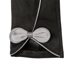 Women’s Touchscreen Velour-Lined Faux Suede Gloves With Contrast Trim And Bow -Fashion Accessories Shop 6 4278 Black Dove Grey 4
