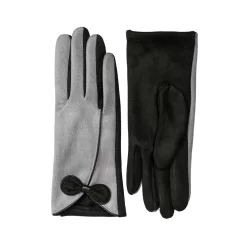 Women’s Touchscreen Velour-Lined Faux Suede Gloves With Contrast Trim And Bow -Fashion Accessories Shop 6 4278 Dove Grey 1