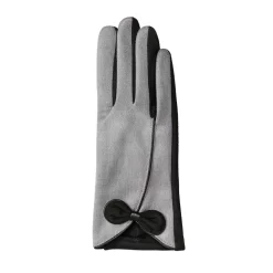 Women’s Touchscreen Velour-Lined Faux Suede Gloves With Contrast Trim And Bow -Fashion Accessories Shop 6 4278 Dove Grey 2