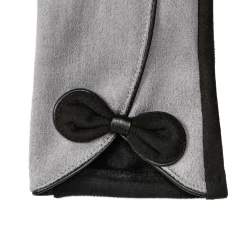 Women’s Touchscreen Velour-Lined Faux Suede Gloves With Contrast Trim And Bow -Fashion Accessories Shop 6 4278 Dove Grey 4