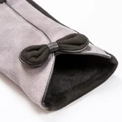 Women’s Touchscreen Velour-Lined Faux Suede Gloves With Contrast Trim And Bow -Fashion Accessories Shop 6 4278 Dove Grey 8
