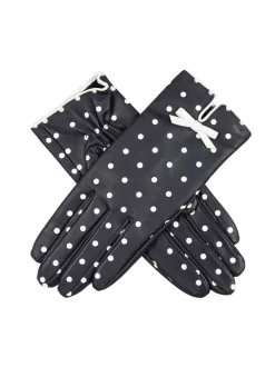 Women's Silk-Lined Leather Gloves With Polka Dot Design