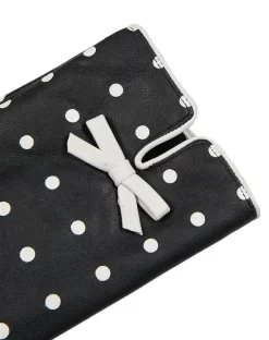 Women's Silk-Lined Leather Gloves With Polka Dot Design -Fashion Accessories Shop 7 0018 navy white 2