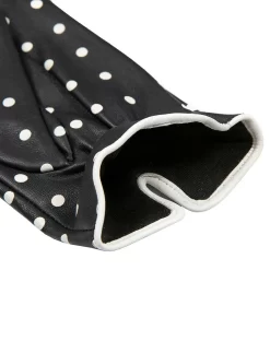 Women's Silk-Lined Leather Gloves With Polka Dot Design -Fashion Accessories Shop 7 0018 navy white 3