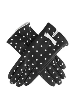 Women's Silk-Lined Leather Gloves With Polka Dot Design -Fashion Accessories Shop 7 0018 20black