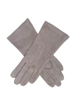 Women's Three-Point Silk-Lined Lamb Suede Gloves -Fashion Accessories Shop 7 1013 Charcoal