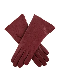 Women's Three-Point Lined Imitation Peccary Leather Gloves -Fashion Accessories Shop 7 1109 claret