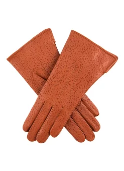 Women's Three-Point Lined Imitation Peccary Leather Gloves -Fashion Accessories Shop 7 1109 cognac