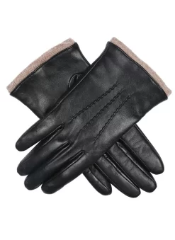 Women’s Three-Point Wool-Lined Leather Gloves With Knitted Cuffs -Fashion Accessories Shop 7 1135 Black