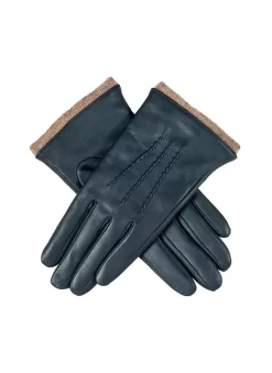 Women’s Three-Point Wool-Lined Leather Gloves With Knitted Cuffs -Fashion Accessories Shop 7 1135 Navy