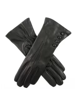 Women’s Touchscreen Three-Point Cashmere-Lined Leather Gloves With Buttons