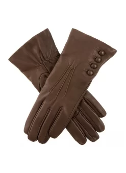 Women's Three-Point Cashmere-Lined Leather Gloves With Buttons -Fashion Accessories Shop 7 2060 mocca