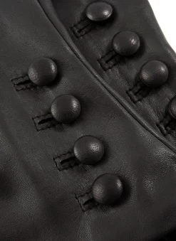 Women’s Touchscreen Three-Point Cashmere-Lined Leather Gloves With Buttons -Fashion Accessories Shop 7 2060Black1