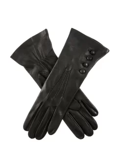 Women's Three-Point Silk-Lined Leather Gloves With Buttons -Fashion Accessories Shop 7 2079 black 770cb13d c600 4c95 9186 a151cf5f5734