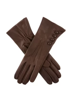 Women's Three-Point Silk-Lined Leather Gloves With Buttons
