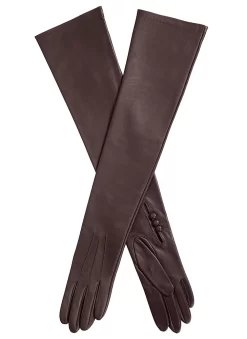 Women's Three-Point Long Opera Leather Gloves -Fashion Accessories Shop 7 2190Mocca