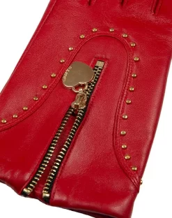 Women's Lined Leather Gloves With Studs And Heart Pendant -Fashion Accessories Shop 7 2446 berry 2