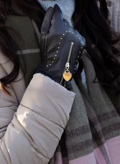 Women's Lined Leather Gloves With Studs And Heart Pendant -Fashion Accessories Shop 7 2446 brown 30fee969 54cf 406a 9b84 36343a17a57e