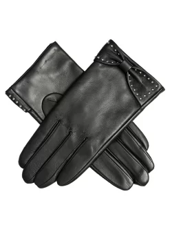 Women’s Touchscreen Lined Leather Gloves With Bow