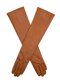 Women's Single-Point Long Above-Elbow Lined Leather Gloves -Fashion Accessories Shop 7 2460 Cognac