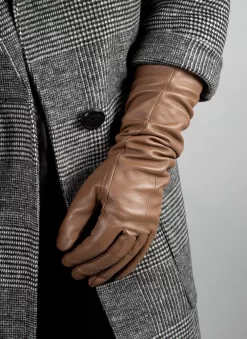 Women's Single-Point Long Above-Elbow Lined Leather Gloves -Fashion Accessories Shop 7 2460 Country Brown