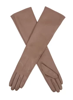 Women's Single-Point Long Above-Elbow Lined Leather Gloves -Fashion Accessories Shop 7 2460 Coutry Brown