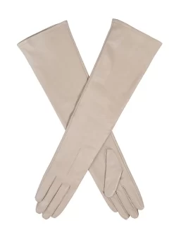 Women's Single-Point Long Above-Elbow Lined Leather Gloves -Fashion Accessories Shop 7 2460 Ivory