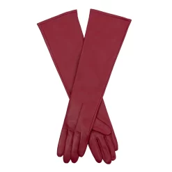 Women's Single-Point Long Above-Elbow Lined Leather Gloves -Fashion Accessories Shop 7 2640 Wine