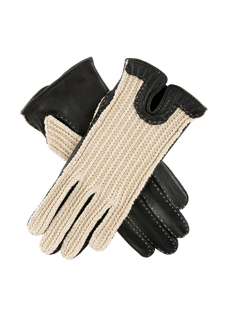 Women's Handsewn Crochet-Back Imitation Peccary Leather Driving Gloves 1 Women's Handsewn Crochet-Back Imitation Peccary Leather Driving Gloves