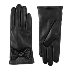 Women’s Touchscreen Wool-Lined Leather Gloves With Bow -Fashion Accessories Shop 7 5020 Black 1
