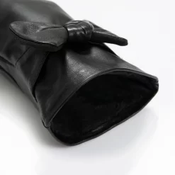 Women’s Touchscreen Wool-Lined Leather Gloves With Bow -Fashion Accessories Shop 7 5020 Black 8