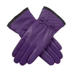 Women’s Wool-Lined Leather Gloves With Quilted Cuffs And Bow -Fashion Accessories Shop 7 5021 Amethyst 1