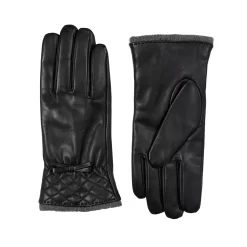Women’s Wool-Lined Leather Gloves With Quilted Cuffs And Bow -Fashion Accessories Shop 7 5021 Black Charcoal 1