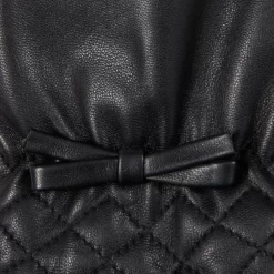 Women’s Wool-Lined Leather Gloves With Quilted Cuffs And Bow -Fashion Accessories Shop 7 5021 Black Charcoal 7